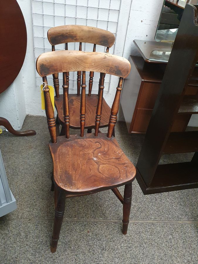 Antique Victorian Pair of Country Kitchen Dining Chairs