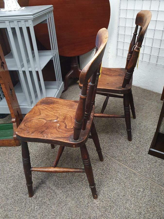 Antique Antique Victorian Pair of Country Kitchen Dining Chairs 