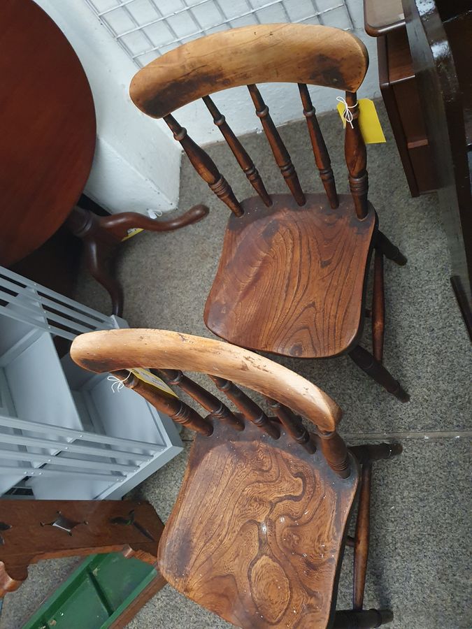 Antique Antique Victorian Pair of Country Kitchen Dining Chairs 