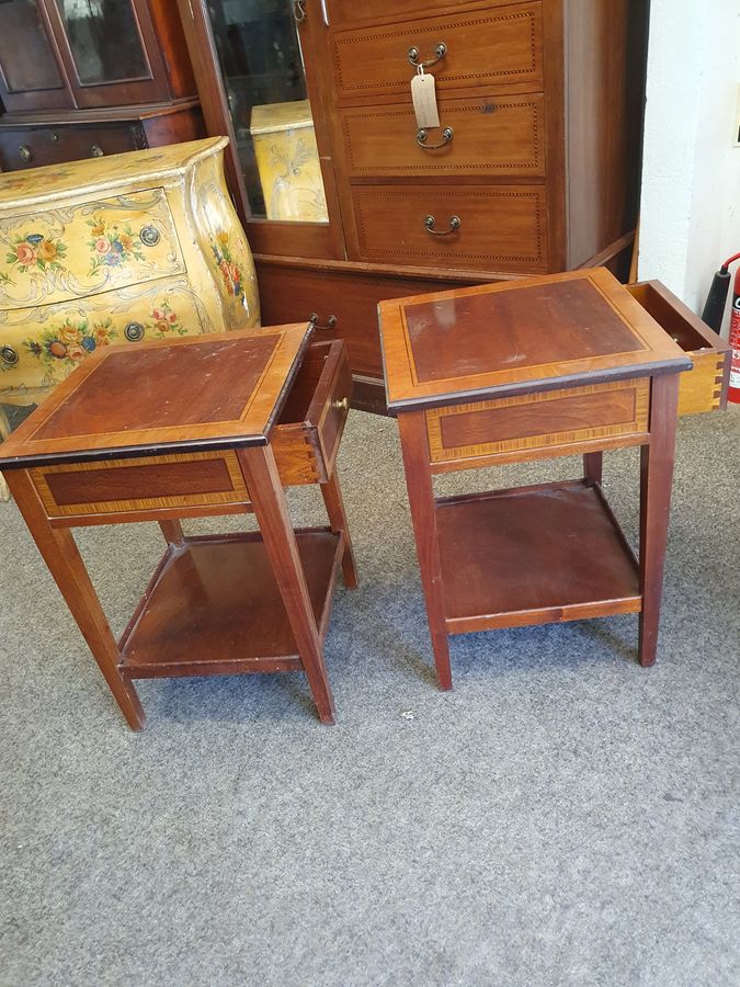 Antique Pair of Antique Style Lamp Bedside Side Tables 