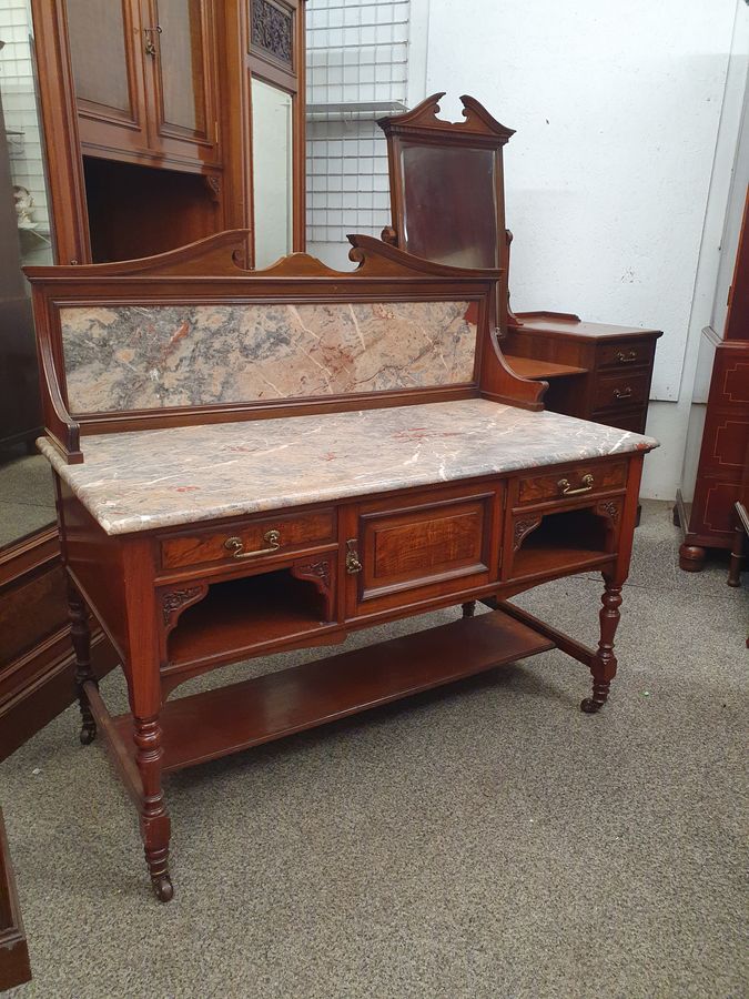 Antique Good Antique Bedroom Set Wardrobe Dressing Table Washstand & Bedside Cabinet 