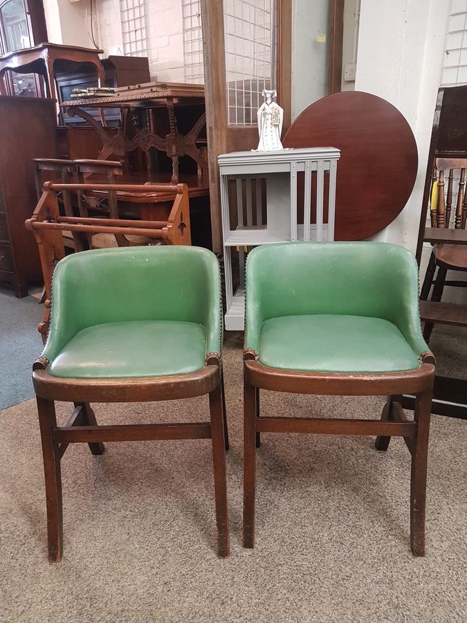 Pair of 1920's Antique Oak Kitchen Bar Dining Stools