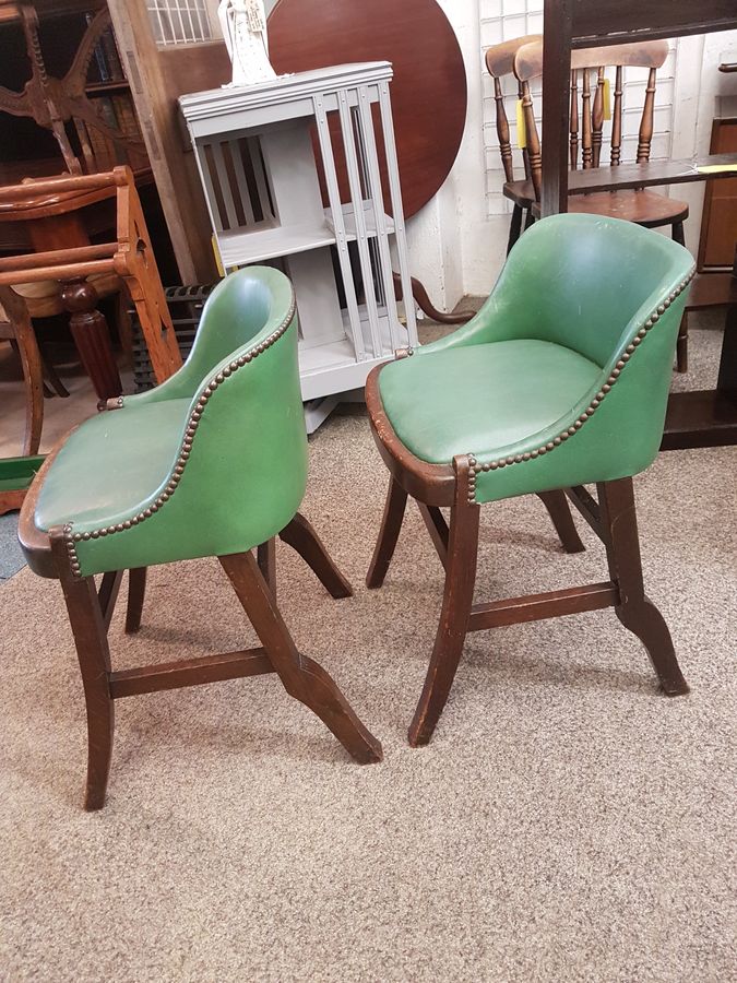 Antique Pair of 1920's Antique Oak Kitchen Bar Dining Stools 