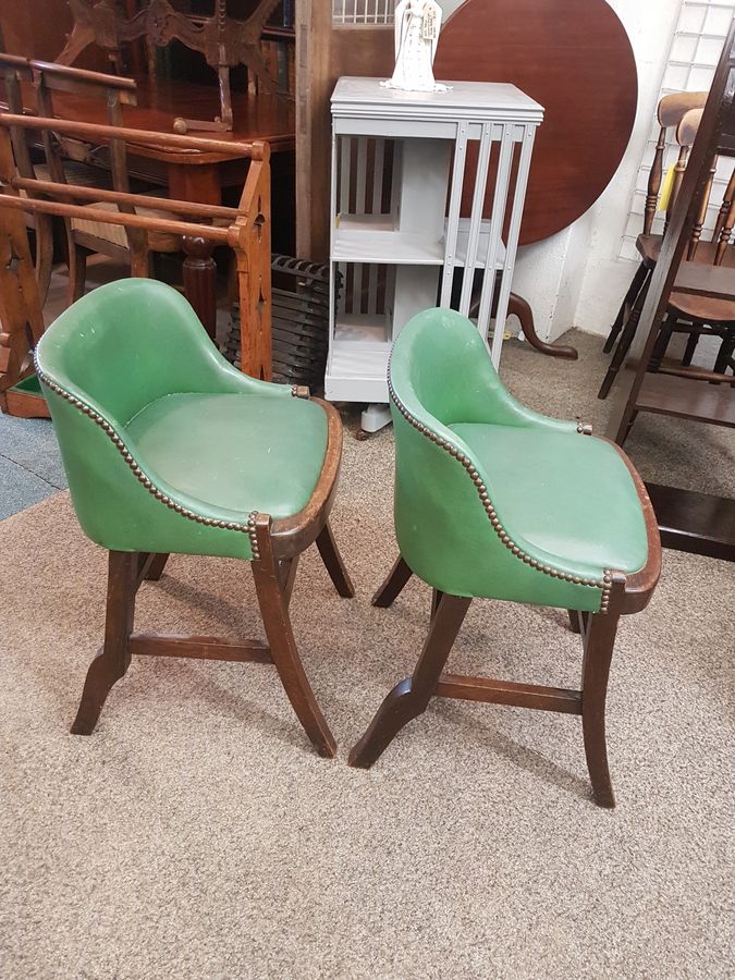 Antique Pair of 1920's Antique Oak Kitchen Bar Dining Stools 