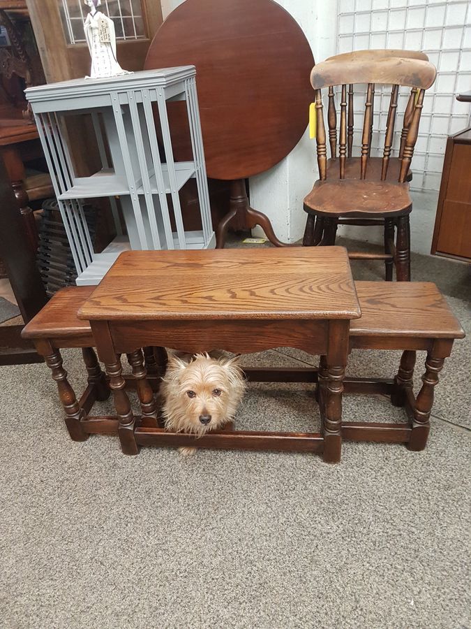 Antique Good Solid Oak Nest of  Occasional Coffee Tables 