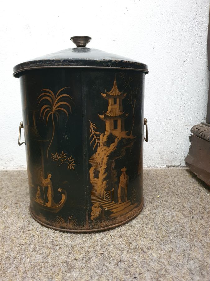 Antique Chinese Oriental Hand Painted Waste Paper Bin