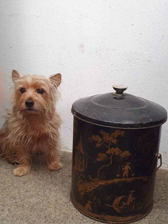 Antique Antique Chinese Oriental Hand Painted Waste Paper Bin