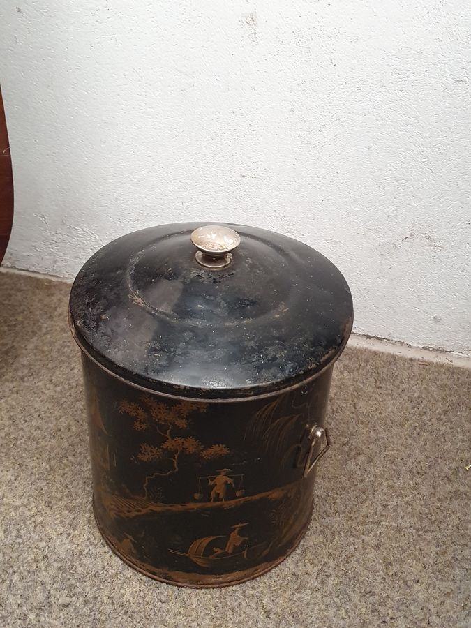 Antique Antique Chinese Oriental Hand Painted Waste Paper Bin