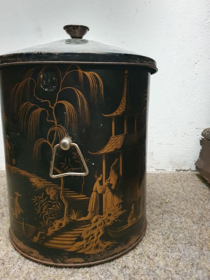 Antique Antique Chinese Oriental Hand Painted Waste Paper Bin