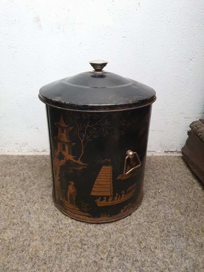 Antique Antique Chinese Oriental Hand Painted Waste Paper Bin