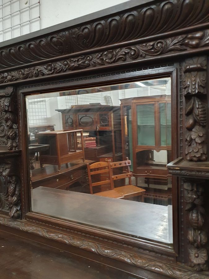 Antique Good Antique Late Victorian Lion Mask Face Carved Oak Mirror Back Sideboard 