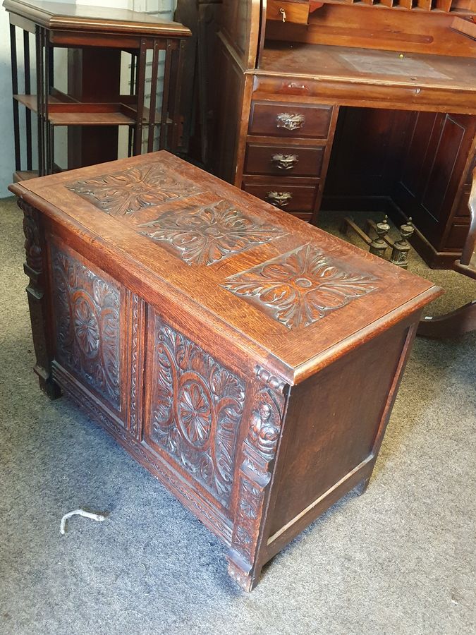 Antique Good Antique Edwardian Oak Blanket Box Coffer Chest