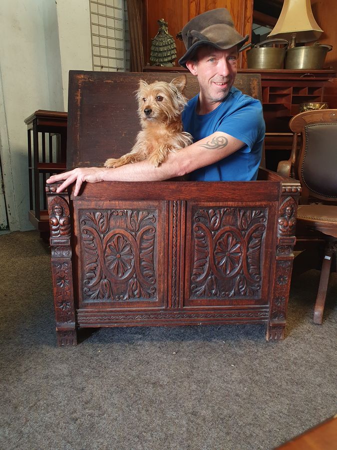 Antique Good Antique Edwardian Oak Blanket Box Coffer Chest