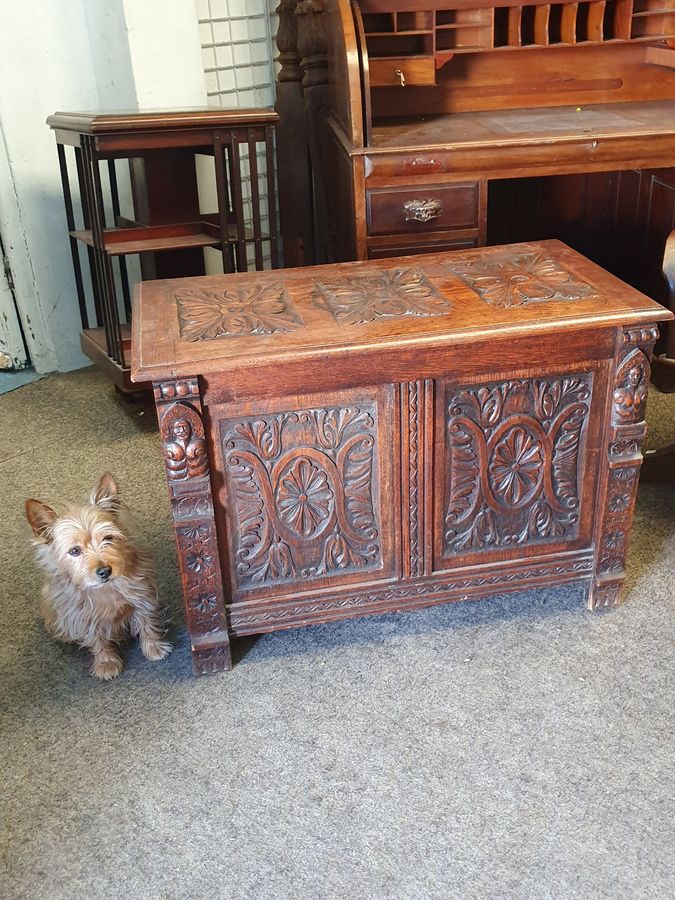 Antique Good Antique Edwardian Oak Blanket Box Coffer Chest