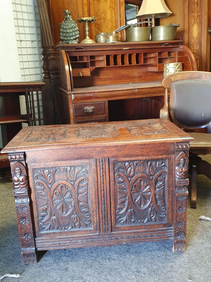 Antique Good Antique Edwardian Oak Blanket Box Coffer Chest