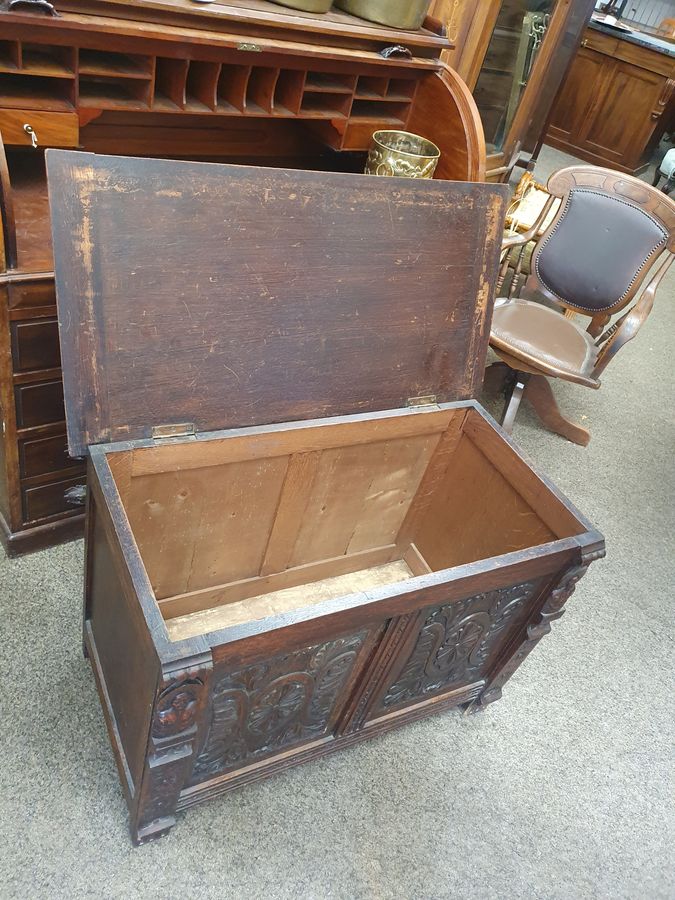 Antique Good Antique Edwardian Oak Blanket Box Coffer Chest