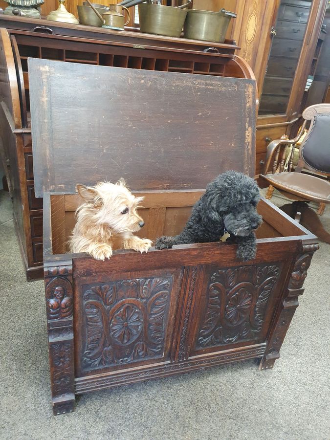 Antique Good Antique Edwardian Oak Blanket Box Coffer Chest