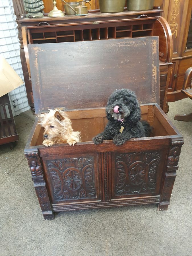 Antique Good Antique Edwardian Oak Blanket Box Coffer Chest