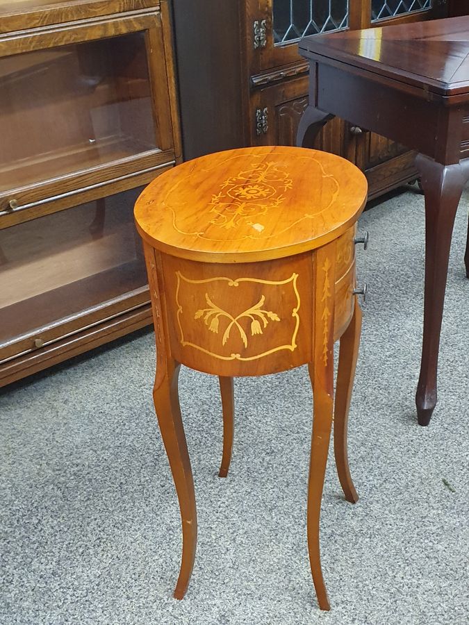 Antique Good Vintage Small French Style Inlaid Lamp Occasional Table 