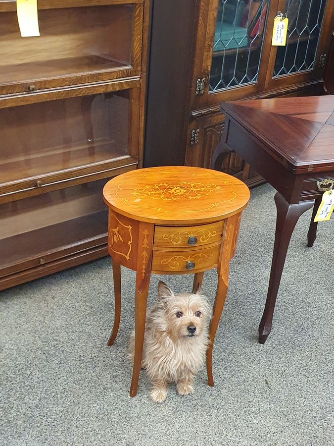 Antique Good Vintage Small French Style Inlaid Lamp Occasional Table 