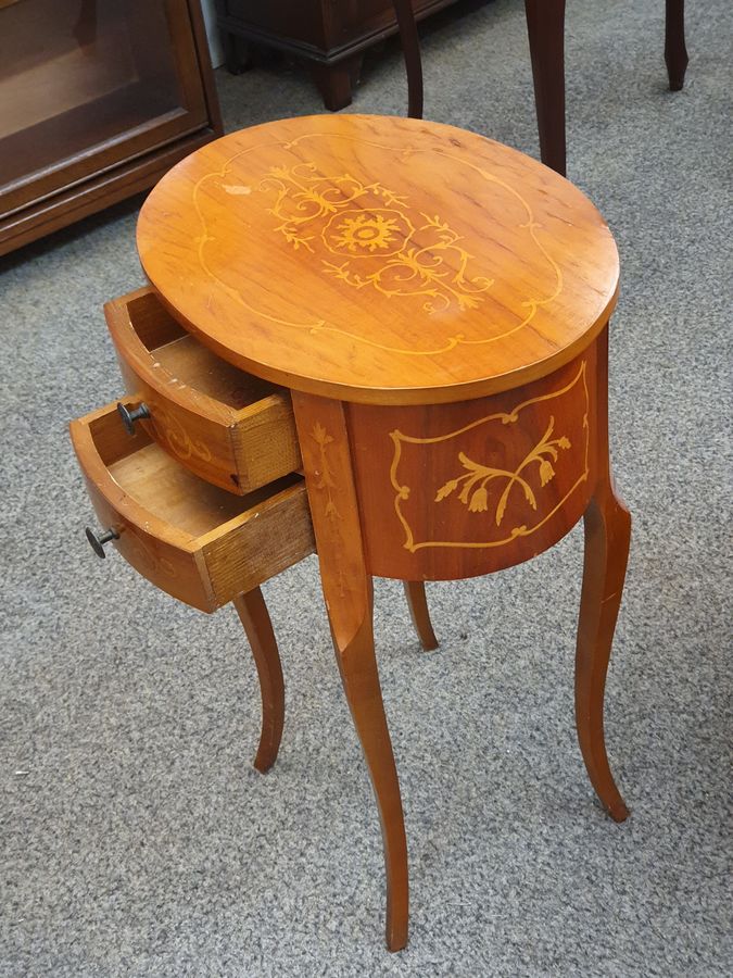 Antique Good Vintage Small French Style Inlaid Lamp Occasional Table 