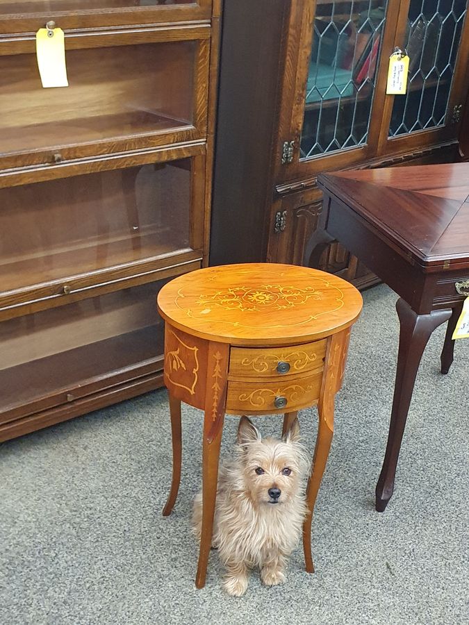 Antique Good Vintage Small French Style Inlaid Lamp Occasional Table 