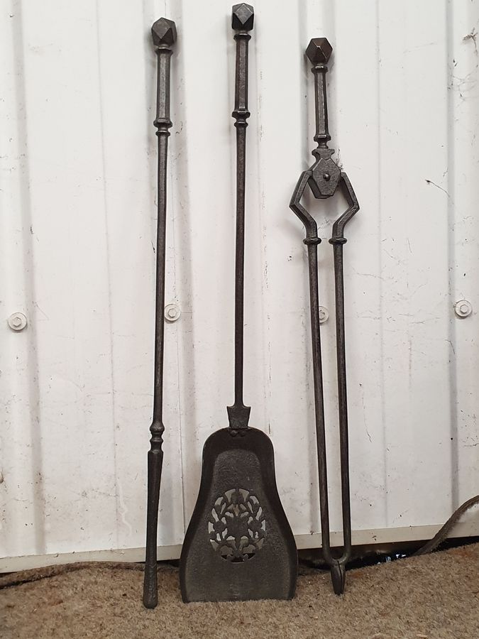 Good Antique 19thC Set of 3 Regency Steel Fire Irons