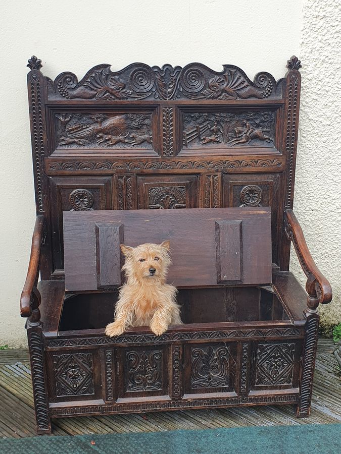 Antique Good Antique Hall Seat Settle Bench 