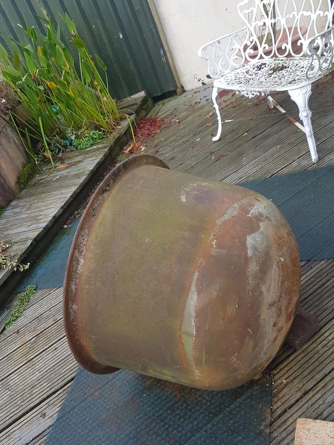 Antique Good Large Antique Garden Cast Iron Boiler Planter Urn or Water Feature 