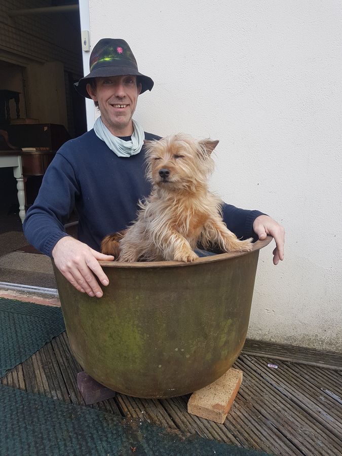 Antique Good Large Antique Garden Cast Iron Boiler Planter Urn or Water Feature 