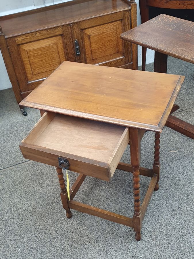 Antique Small Antique Edwardian Oak Side Lamp Occasional Table 