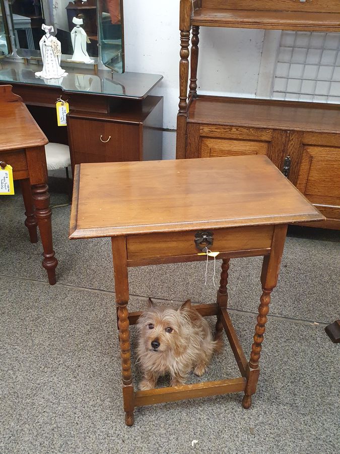 Antique Small Antique Edwardian Oak Side Lamp Occasional Table 