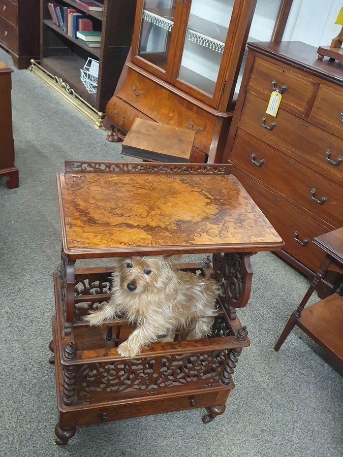 Antique Good Antique Victorian Walnut Canterbury Whatnot Magazine Newspaper Stand Side Table