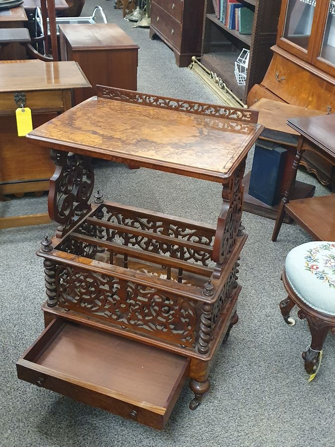 Antique Good Antique Victorian Walnut Canterbury Whatnot Magazine Newspaper Stand Side Table