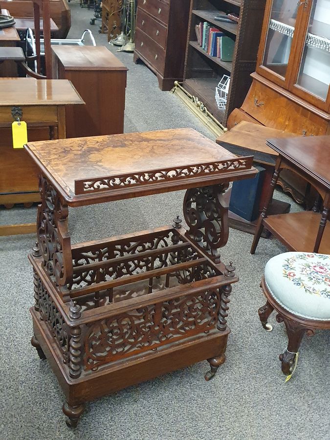 Antique Good Antique Victorian Walnut Canterbury Whatnot Magazine Newspaper Stand Side Table