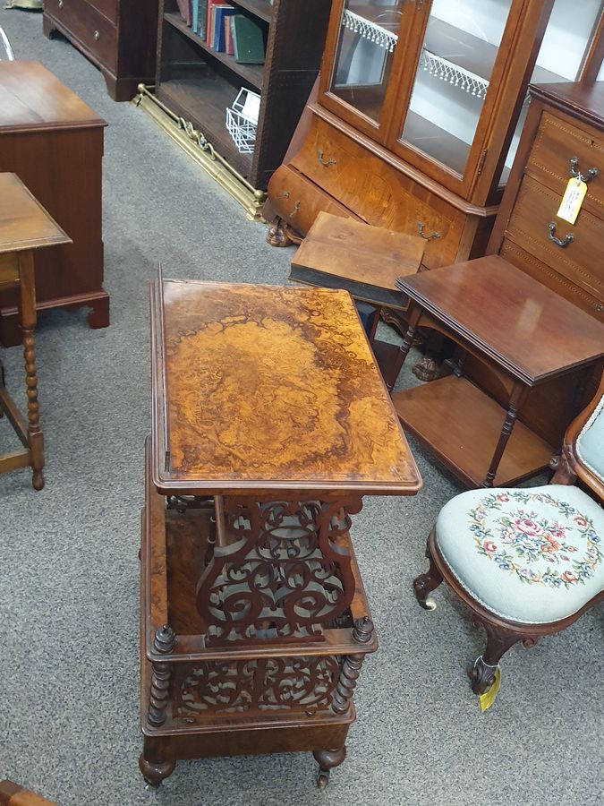 Antique Good Antique Victorian Walnut Canterbury Whatnot Magazine Newspaper Stand Side Table