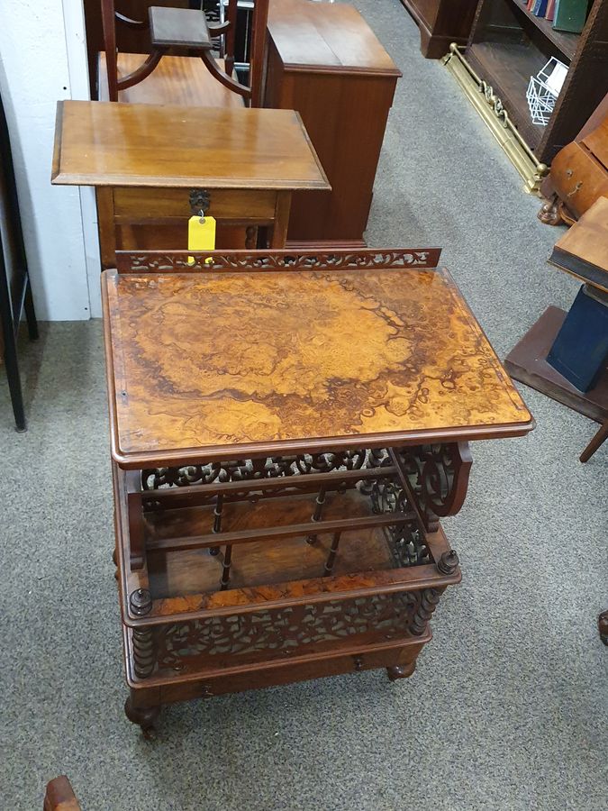 Antique Good Antique Victorian Walnut Canterbury Whatnot Magazine Newspaper Stand Side Table