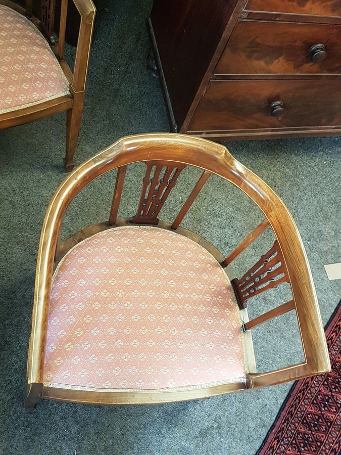 Antique Good Pair of Edwardian Tub Chair Armchairs 