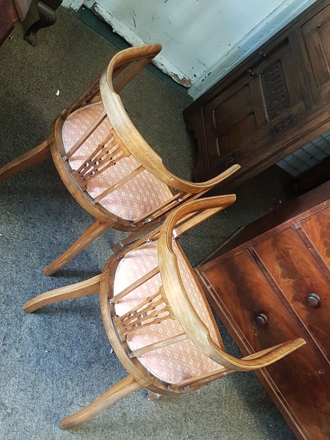 Antique Good Pair of Edwardian Tub Chair Armchairs 