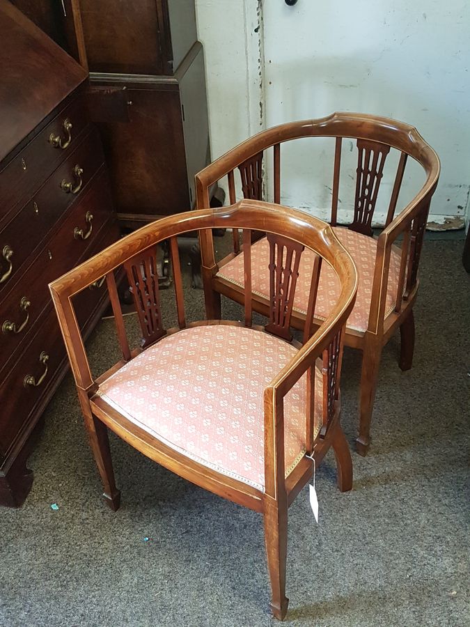 Antique Good Pair of Edwardian Tub Chair Armchairs 