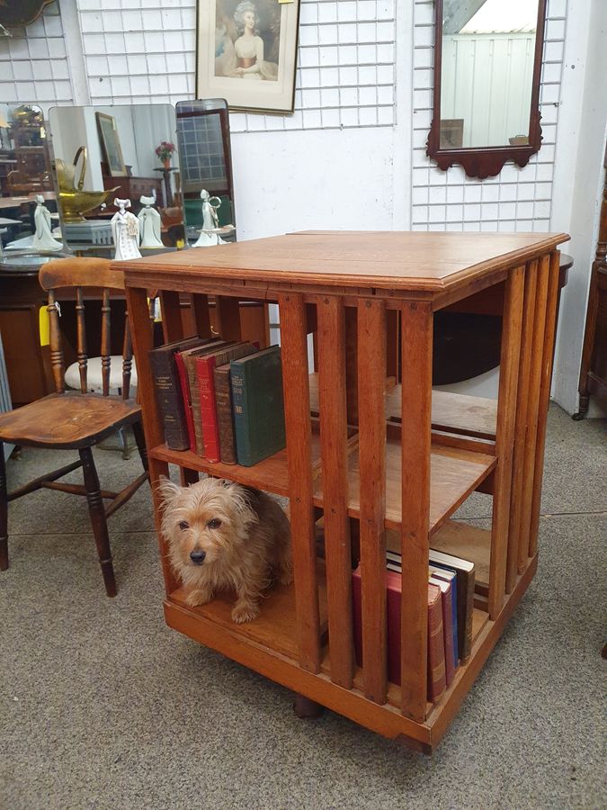 Antique Goid Antique Oak Revolving Bookcase 