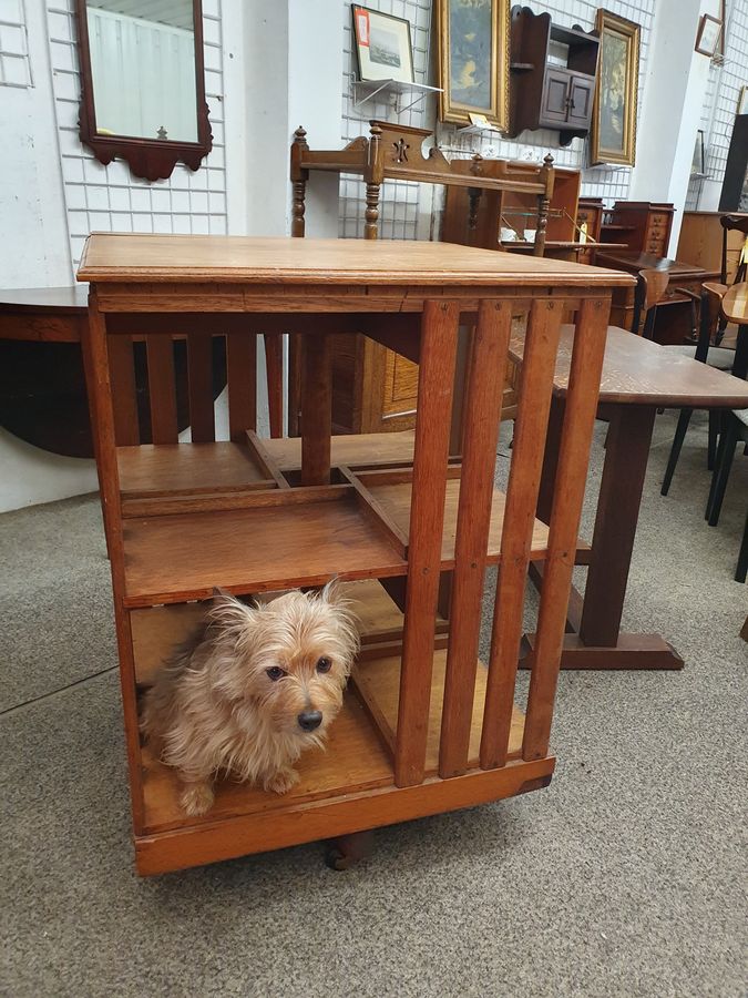 Antique Goid Antique Oak Revolving Bookcase 