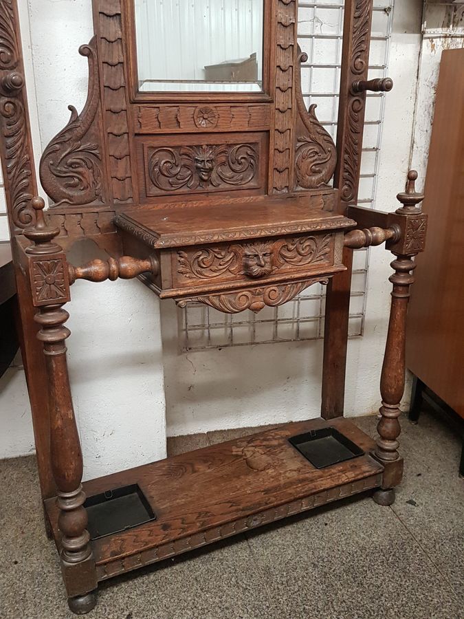 Antique Good Antique Green Man Hall Stand 