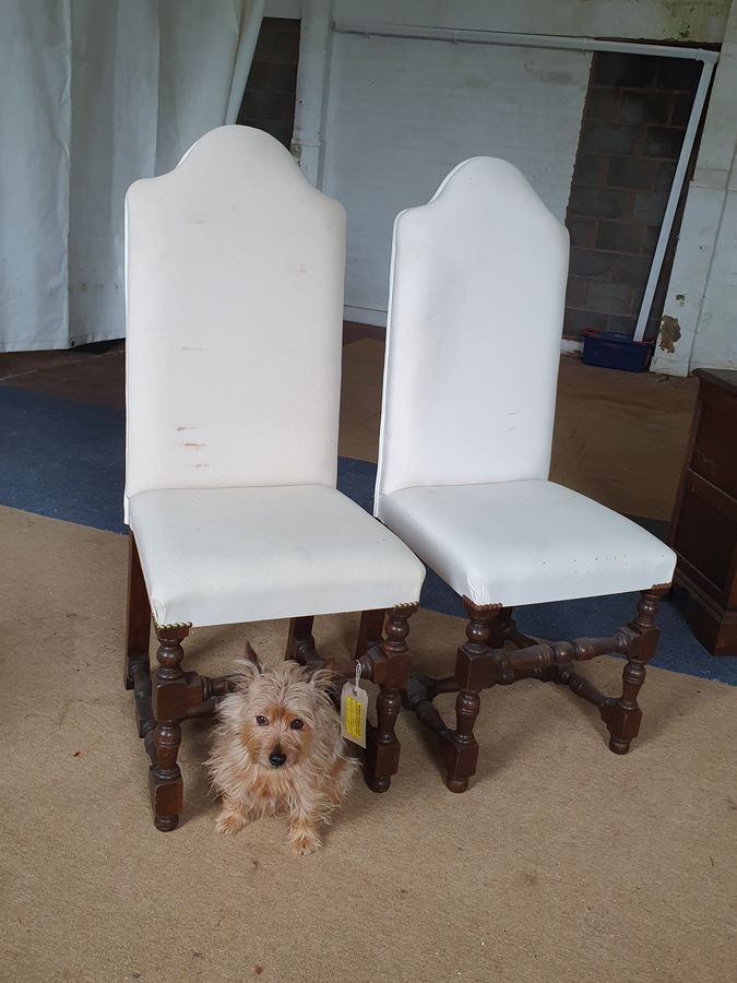 Antique Good Pair of Antique Style High Back Oak Chairs