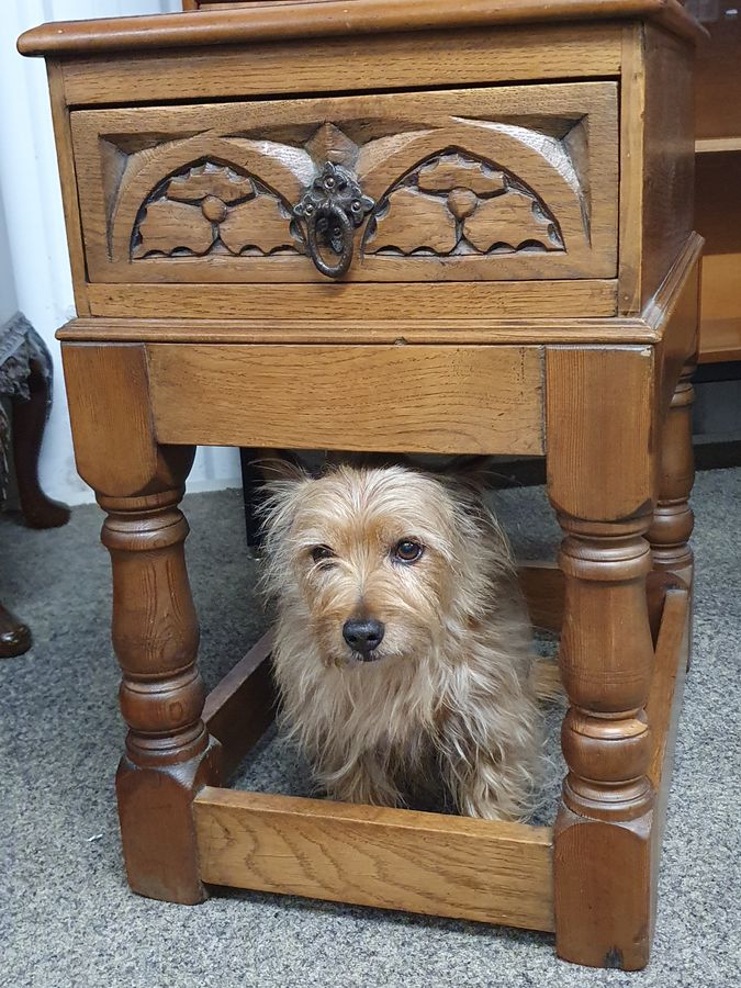 Antique Good 1940's Small Oak Lamp Bedside Side Table 