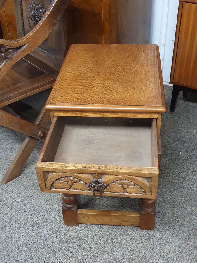 Antique Good 1940's Small Oak Lamp Bedside Side Table 