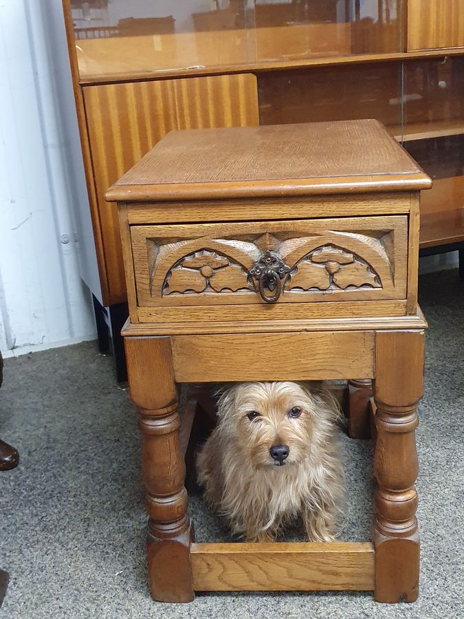 Antique Good 1940's Small Oak Lamp Bedside Side Table 