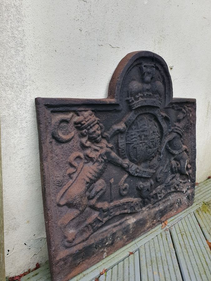 Antique Good Antique Charles II Fireback With A Lion & Unicorn Coat of Arms