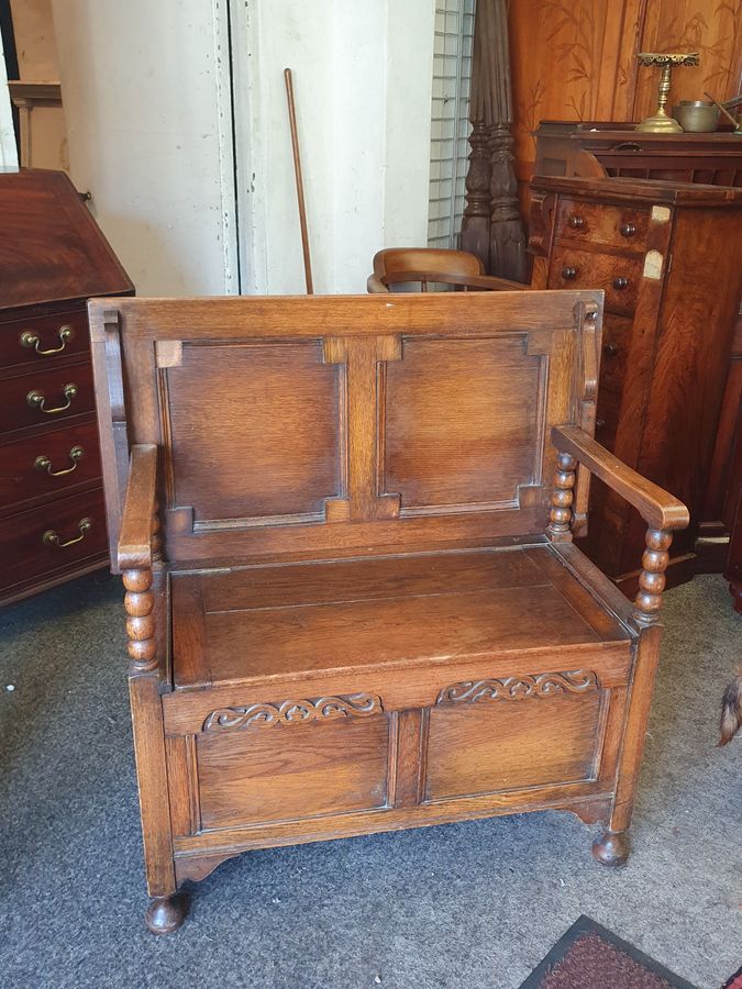 Small Antique 1920's Monks Bench Hall Seat Table