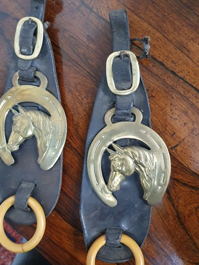 Antique Antique Pair of Leather Horse Brass's